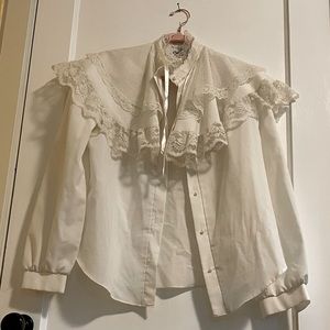 White satin polyester vintage blouse from California